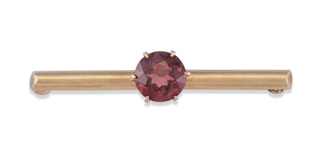 14k rose gold and garnet brooch