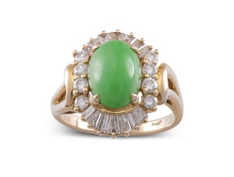 14k yellow gold jade and diamond ring