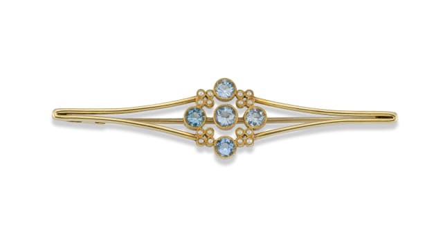 14k yellow gold Edwardian aquamarine brooch
