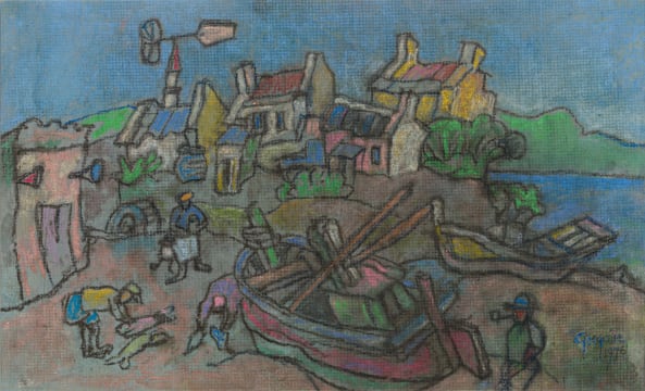 Gregoire Boonzaier; Coastal Cottages with Boats