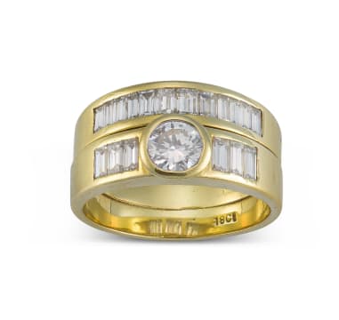 18k yellow gold engagement ring and band