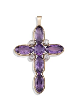 14k yellow gold amethyst cross pendant