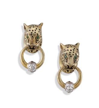 14k yellow gold panther earrings, Schwartz