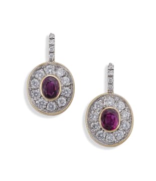 18k two-tone ruby and diamond earrings