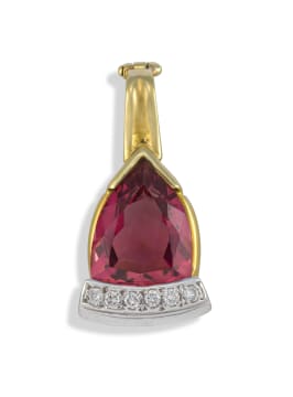 18k two-tone pink tourmaline pendant