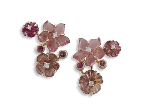 18k yellow gold flower earrings, Taz Watson