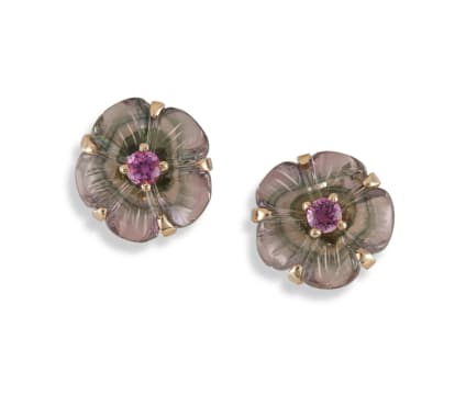 18k yellow gold tourmaline earrings, Taz Watson