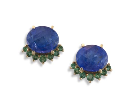 14k yellow tanzanite and emerald earrings, Taz Watson