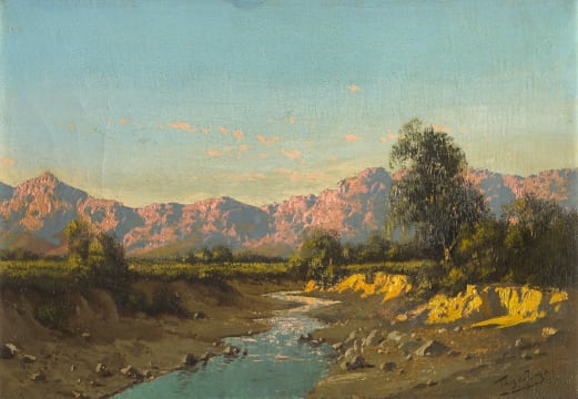 Tinus de Jongh; Mountainous Landscape with River