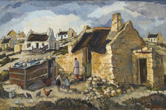 David Botha; Mother and Children Feeding Chickens