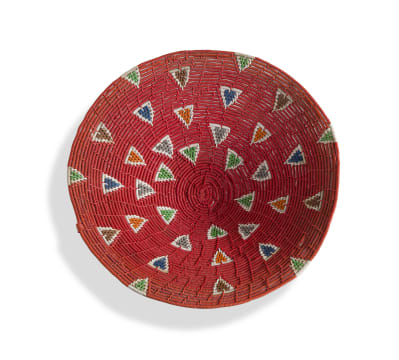 Unrecorded artist, Hluhluwe district, Zulu Peoples; A Zulu red telephone wire basket, circa 1995