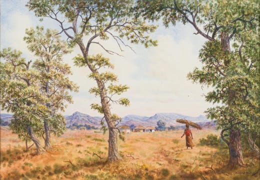 Gerard Bhengu; Landscape with Wood Carrier