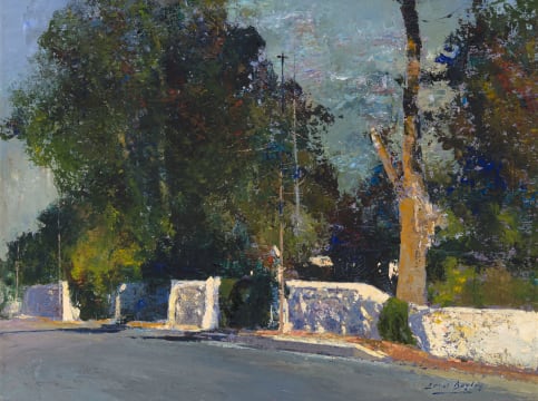 Errol Boyley; Franschhoek Street Scene with Trees