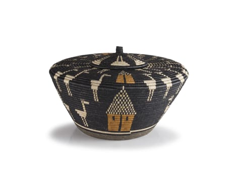 Angeline Masuku; A large Zulu ilala palm fibre Ukhamba and cover, 2023