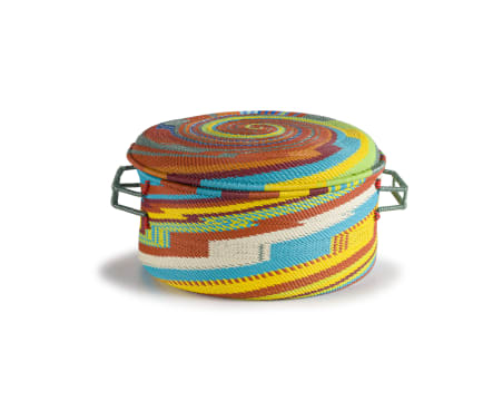 Bonface Cele; A Zulu multicoloured telephone wire basket and cover, 2023