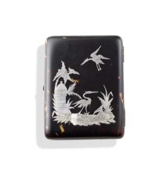 An Anglo-Indian silver inlaid tortoiseshell card case, late 19th century