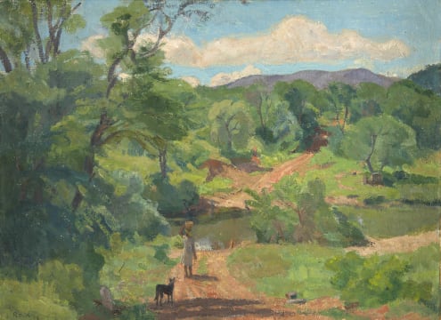 Francois Roux; Water Carrier in a Verdant Landscape