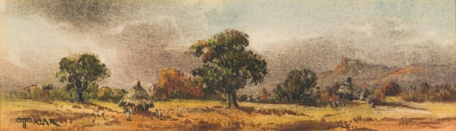 Otto Klar; Landscape with Trees and Huts