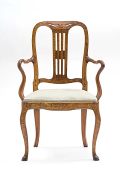 A Dutch sheaf-back marquetry armchair, 18th century