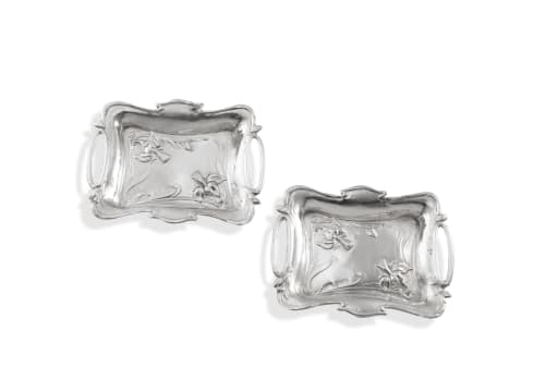 A pair of Art Nouveau Edward VII silver bonbon dishes, Samuel M Levi, Birmingham, 1907
