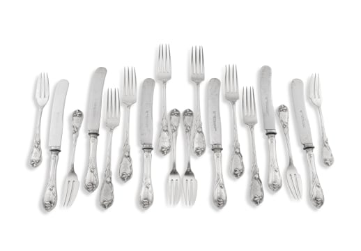 A set of six Art Nouveau German silver dessert knives and forks, circa 1890