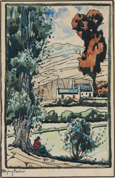 Sydney Carter; Figure Seated under a Tree in a Landscape