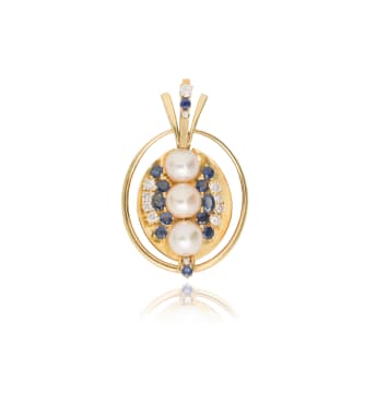 18k yellow gold pearl, diamond and sapphire pendant