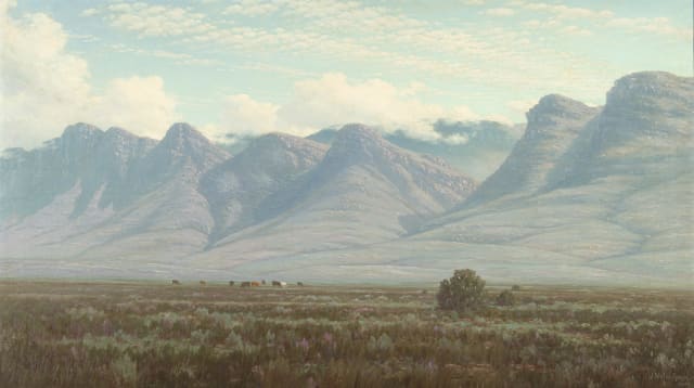Jan Ernst Abraham Volschenk; The Quietude of the Veld (The Hanqeberqen, near Riversdale. Farm called Courente River)