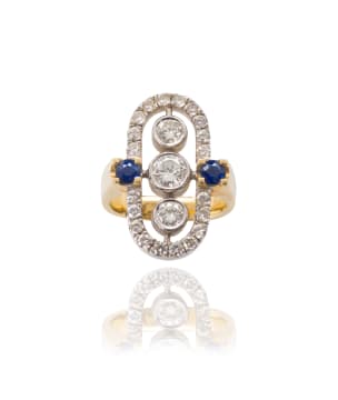 18k two-tone sapphire and diamond ring