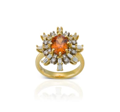 18k two-tone gold spessartite garnet and diamond ring | Strauss & Co