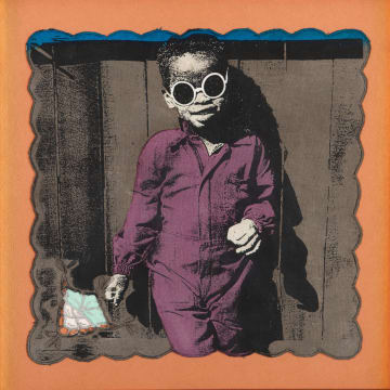 Steven Cohen; Untitled (Portrait of a Child on a Blue Striped Handkerchief)