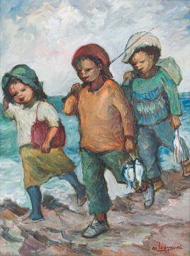 Amos Langdown; Three Children Fishing