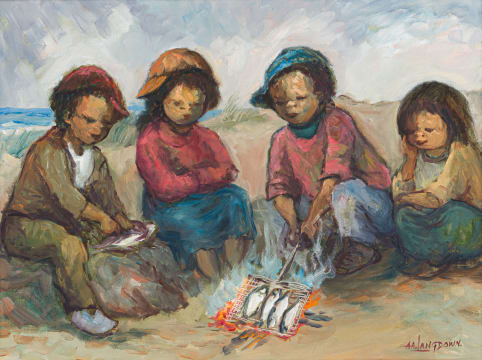 Amos Langdown; Four Children Cooking Fish