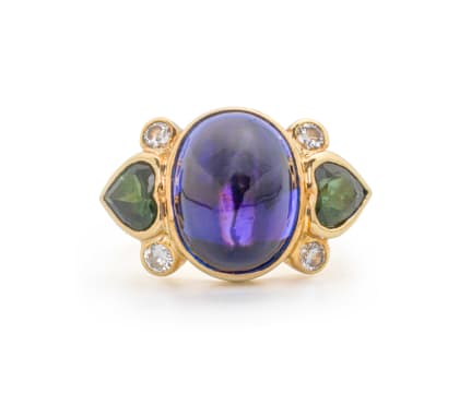 18k yellow gold tanzanite and tourmaline ring
