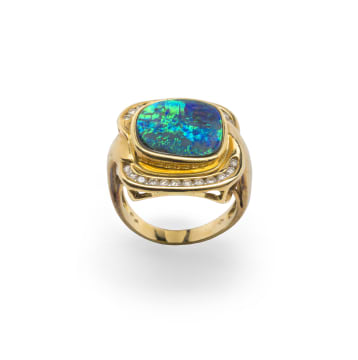 18k yellow gold opal and diamond ring | Strauss & Co