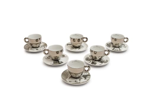 William Kentridge; Illy Cappuccino Cups and Saucers, six