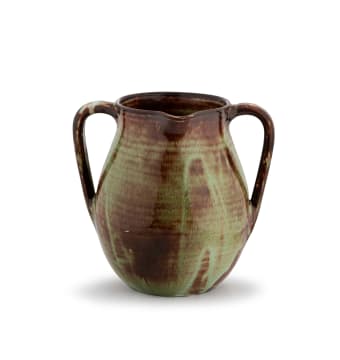 Linn Ware/Ceramic Studio; Green- and brown-glazed two-handled vase