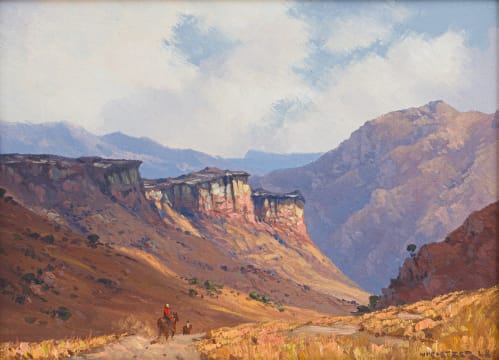 Willem Hermanus Coetzer; Mountain Landscape with Figures on Horseback