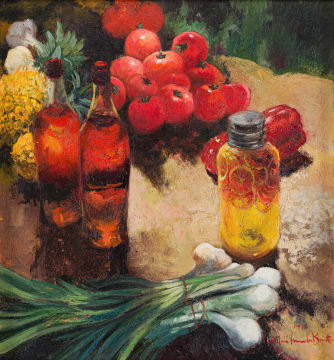 Mari Vermeulen-Breedt; Still Life with Tomatoes and Onions