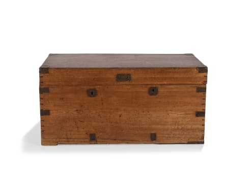 A camphor and brass-bound campaign chest, 19th century