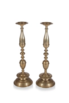 A pair of brass altar candlesticks, 19th century