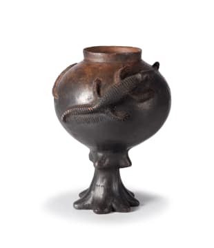 Jabulile Nala; Pot on stand with reptile decoration