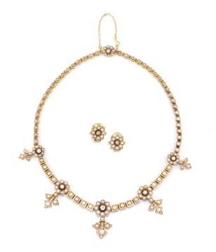 Victorian seed pearl and earring set