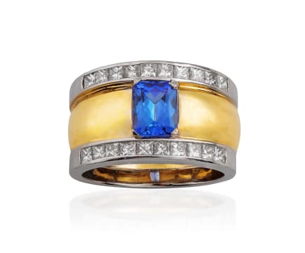 18k two-tone tanzanite and diamond ring