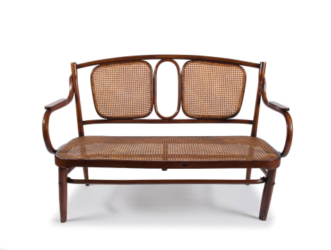 A European bentwood and rattan two-seater bench in the manner of Thonet, 19th century
