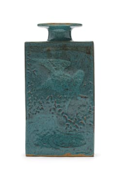 Ian Glenny; Blue rectangular floor vase with bird motif