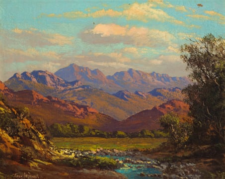 Tinus de Jongh; River in a Mountainous Landscape