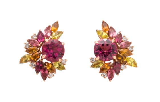 Taz Watson Jewellery; 18k rose gold tourmaline cluster earrings
