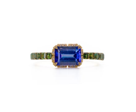 Taz Watson Jewellery; 18k yellow gold tanzanite and tourmaline ring