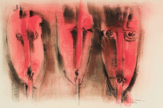 Cecil Skotnes; Three Masks, Red
